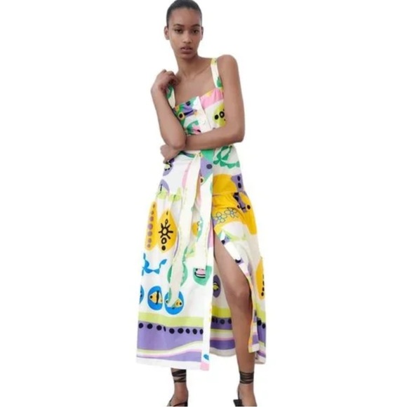 *NEW* ZARA BLOGGER FAVORITE COLORFUL GEOMETRIC MIDI DRESS XS - Picture 4 of 13
